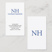 Eenvoudig blauw monogram modern visitekaartje (Voorkant / Achterkant)