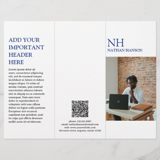 Eenvoudig blauw monogram moderne brochure (Voorkant)