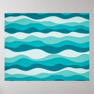 Eenvoudig blauw-oceaangolven - Abstract patroon   Poster