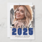 Eenvoudig blauw script Afstuderen foto-Afstuderen Kaart (Voorkant)