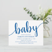 Eenvoudig blauw script | Cerulean Flourish Baby sh Kaart (Staand voorkant)