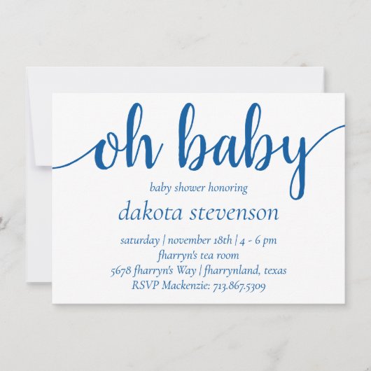Eenvoudig blauw script | Cerulean OH Baby shower Kaart (Voorkant)