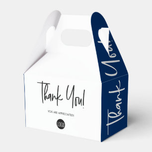 Eenvoudig blauw wit aangepast logo personeels waar bedankdoosjes