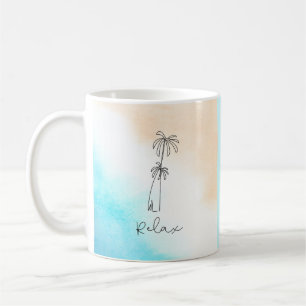Eenvoudig Blauw Wit Beige Waterverf Strand Ontspan Koffiemok