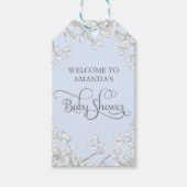 Eenvoudig Blauw Wit Bloemen Script Boy Baby shower Cadeaulabel (Voorkant)