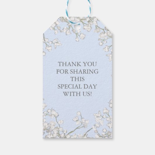 Eenvoudig Blauw Wit Bloemen Script Boy Baby shower Cadeaulabel (Achterkant)