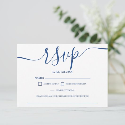 Eenvoudig blauw wit bruiloft rsvp monogram (Staand voorkant)