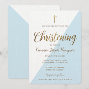 Eenvoudig blauw, wit gouden kruis, virtueel kerstf kaart