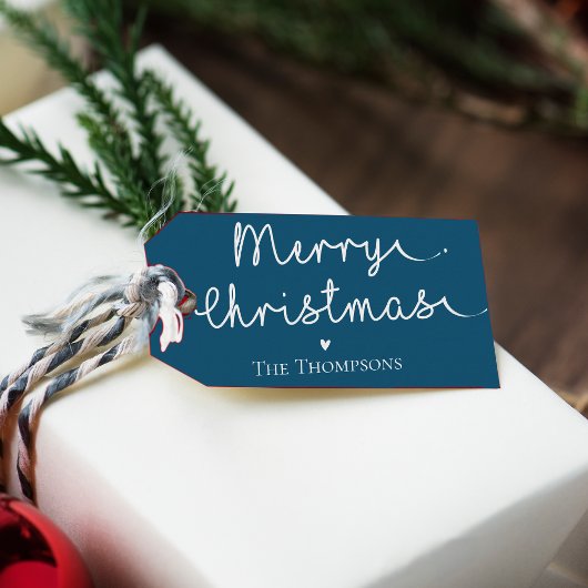 Eenvoudig blauw wit kerstfeest cadeaulabel