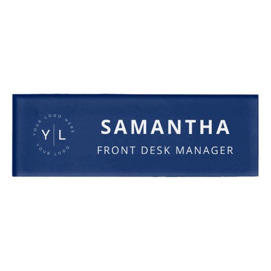 Eenvoudig Blauw Wit Professionele Werknemersnaam L Naambadge (Voorkant)