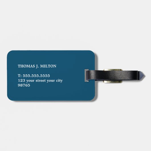 Eenvoudig Blauw Wit Punt Mannelijk Monogram Bagagelabel (Achterkant horizontaal)