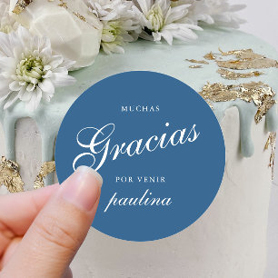 Eenvoudig Blauw Wit Quinceañera Gracias Script Naa Ronde Sticker