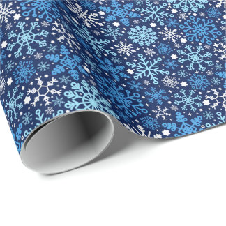 Eenvoudig blauw-wit sneeuwvlokkenpatroon cadeaupapier