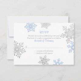 Eenvoudig Blauw Zilver Sneeuwvlok Winter Bruiloft  RSVP Kaartje