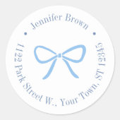Eenvoudig Blauwe Strik Baby Shower Retouradres Ronde Sticker (Voorkant)