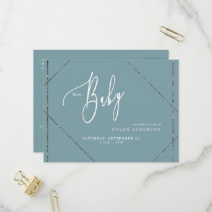 Eenvoudig Blauwgroen Baby shower Invitation Briefk Uitnodiging Briefkaart