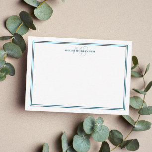 Eenvoudig Blauwgroen blauw minimalismonogram 2 gre Notitiekaartje