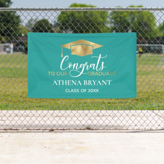 Eenvoudig Blauwgroen Gold-Afstuderen Spandoek (Insitu)