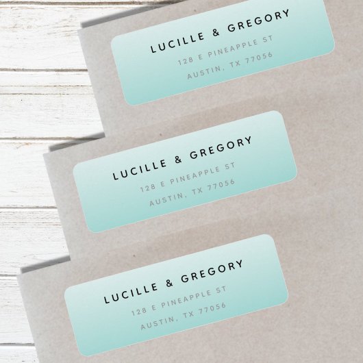 Eenvoudig Blauwgroen Gradiënt Strand Retouradres Etiket