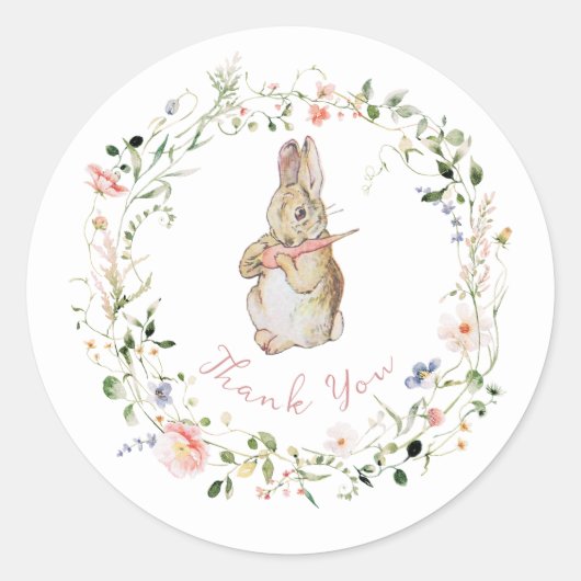 Eenvoudig Bloemen Baby Bunny Baby shower Ronde Sticker (Voorkant)