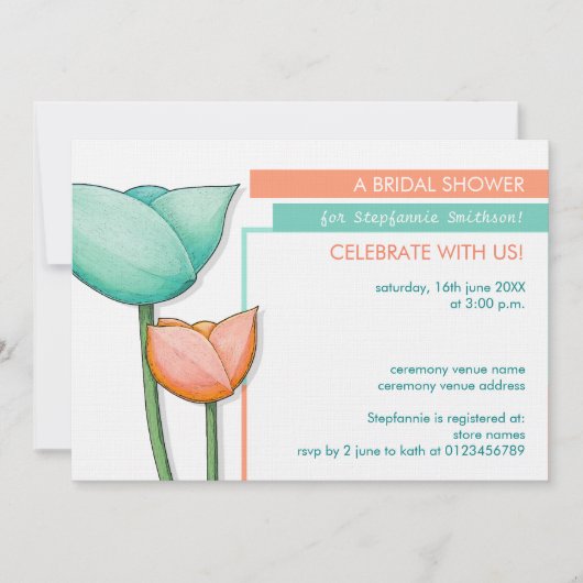 Eenvoudig bloemen blauwgroen oranje Vrijgezellenfe Kaart (Voorkant)