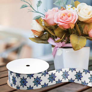 Eenvoudig bloemenblauw en witteavisy Girly Floral Grosgrain Lint