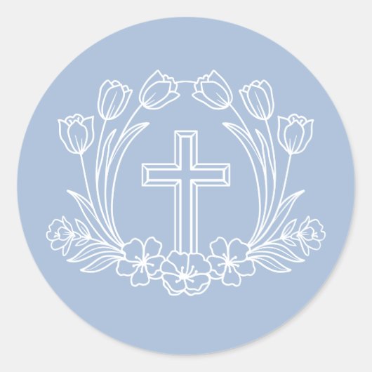 Eenvoudig Bloemenkruis op Lichtblauwe Sticker (Voorkant)