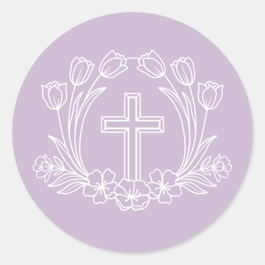 Eenvoudig bloemenkruis op Lila Sticker (Voorkant)