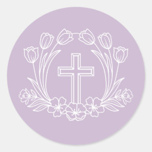 Eenvoudig bloemenkruis op Lila Sticker