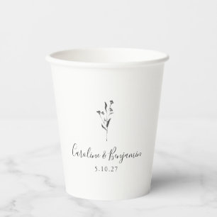 Eenvoudig bloemenscript wit boho bruiloft op maat papieren bekers