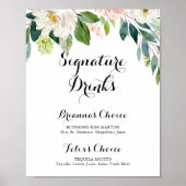 Eenvoudig bloemig groen bladerschap drankjes bord poster (Voorkant)