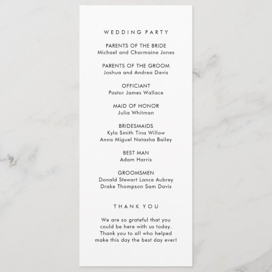 Eenvoudig bloemig huwelijksprogramma programma (Achterkant)