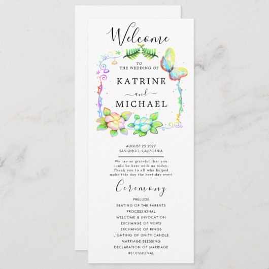 Eenvoudig bloemig huwelijksprogramma programma (Voorkant / Achterkant)