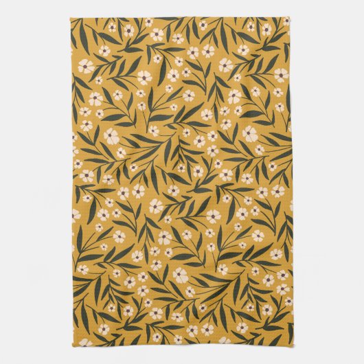 Eenvoudig bloemmosterdpatroon in mosterdgeel en gr theedoek (Verticaal)