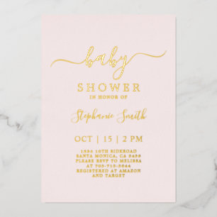 Eenvoudig Blush Pink Baby shower echt Folie Uitnodiging