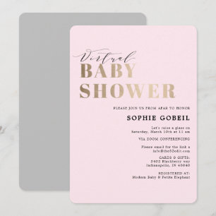 Eenvoudig Blush Pink & Gold VIRTUTAL Baby shower Kaart