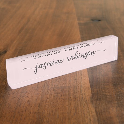 Eenvoudig Blush Pink Professional Signature Script Naambordje (Zijkant)