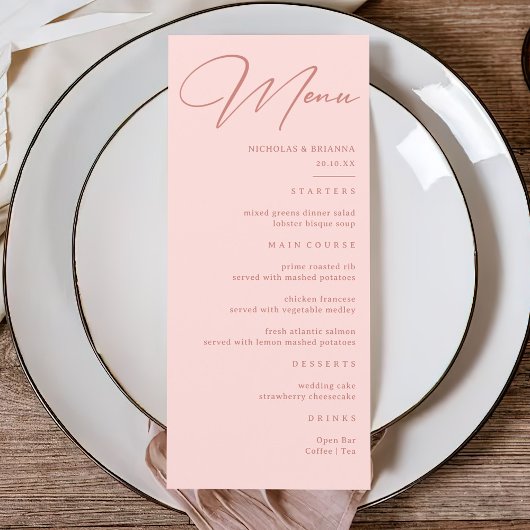 Eenvoudig Blush Pink Weddenschap Menu