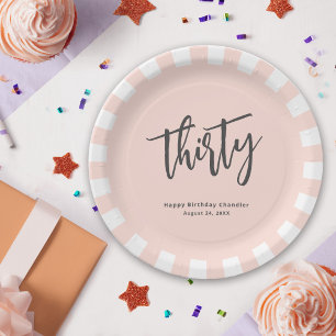 Eenvoudig Blush Roze 30e Verjaardagsfeestje Papieren Bordje