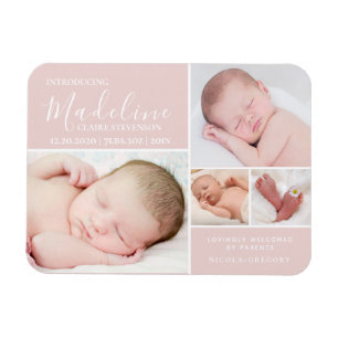Eenvoudig Blush Roze foto Collage Baby Girl Birth Magneet