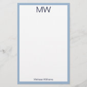 Eenvoudig Bord Blauw & Wit Monogrammed Persoonlijk Briefpapier (Voorkant)