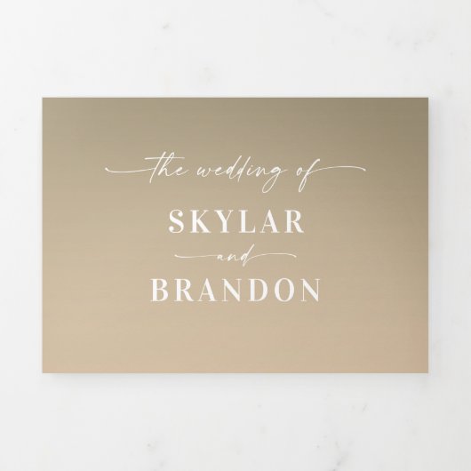 Eenvoudig bosgroen en geel goudhuwelijk drieluik uitnodiging (Cover)