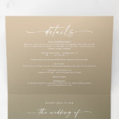 Eenvoudig bosgroen en geel goudhuwelijk drieluik uitnodiging (Binnenzijde eerst)