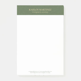 Eenvoudig bosgroen linnen gouden typografie post-it® notes