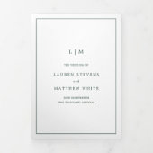 Eenvoudig bosgroen monogram elegante bruiloft drieluik uitnodiging (Cover)