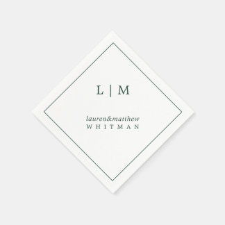 Eenvoudig bosgroen monogram elegante trouw- servet