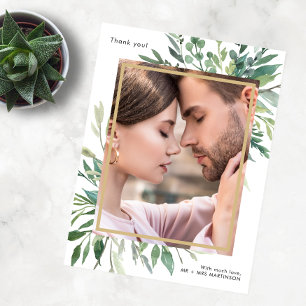 Eenvoudig botanisch één foto-bruiloft Dank je Briefkaart