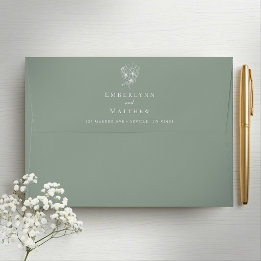 Eenvoudig Botanisch Retouradres Saliegroen Bruilof Envelop
