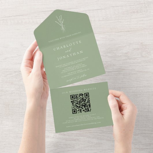 Eenvoudig botanisch Sage Weddenschap All In One Uitnodiging (Afscheurbaar)