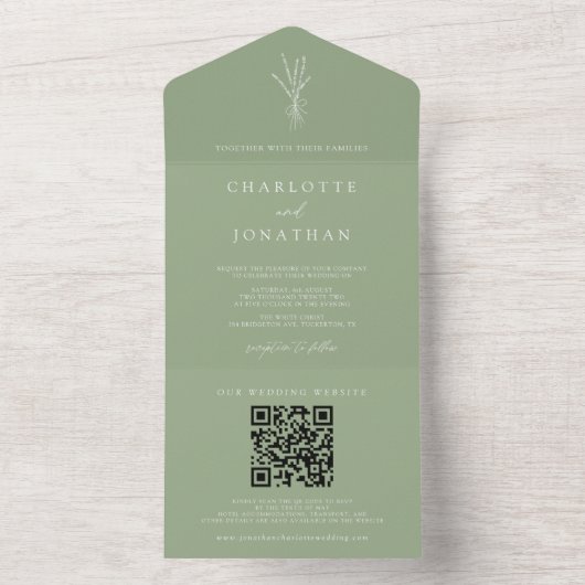 Eenvoudig botanisch Sage Weddenschap All In One Uitnodiging (Binnen)